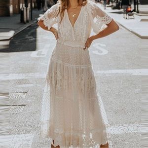 Ivory Lace Embroidered Midi Dress